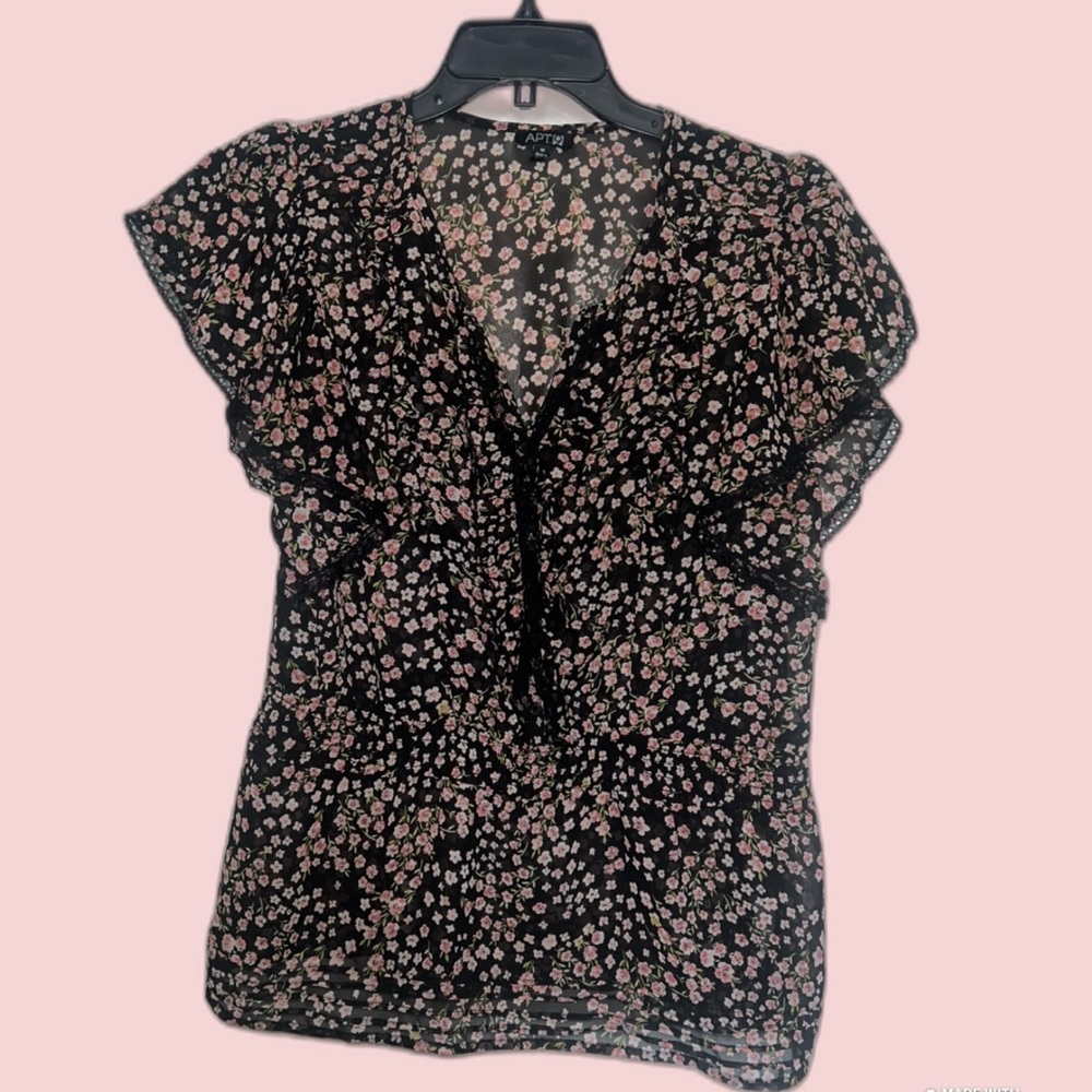 Floral Black and Pink Sheer Women's Top